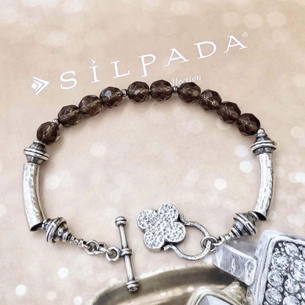 Silpada Rare Sterling Silver Smokey Topaz Clover Charm Bracelet B0689 *Firm*